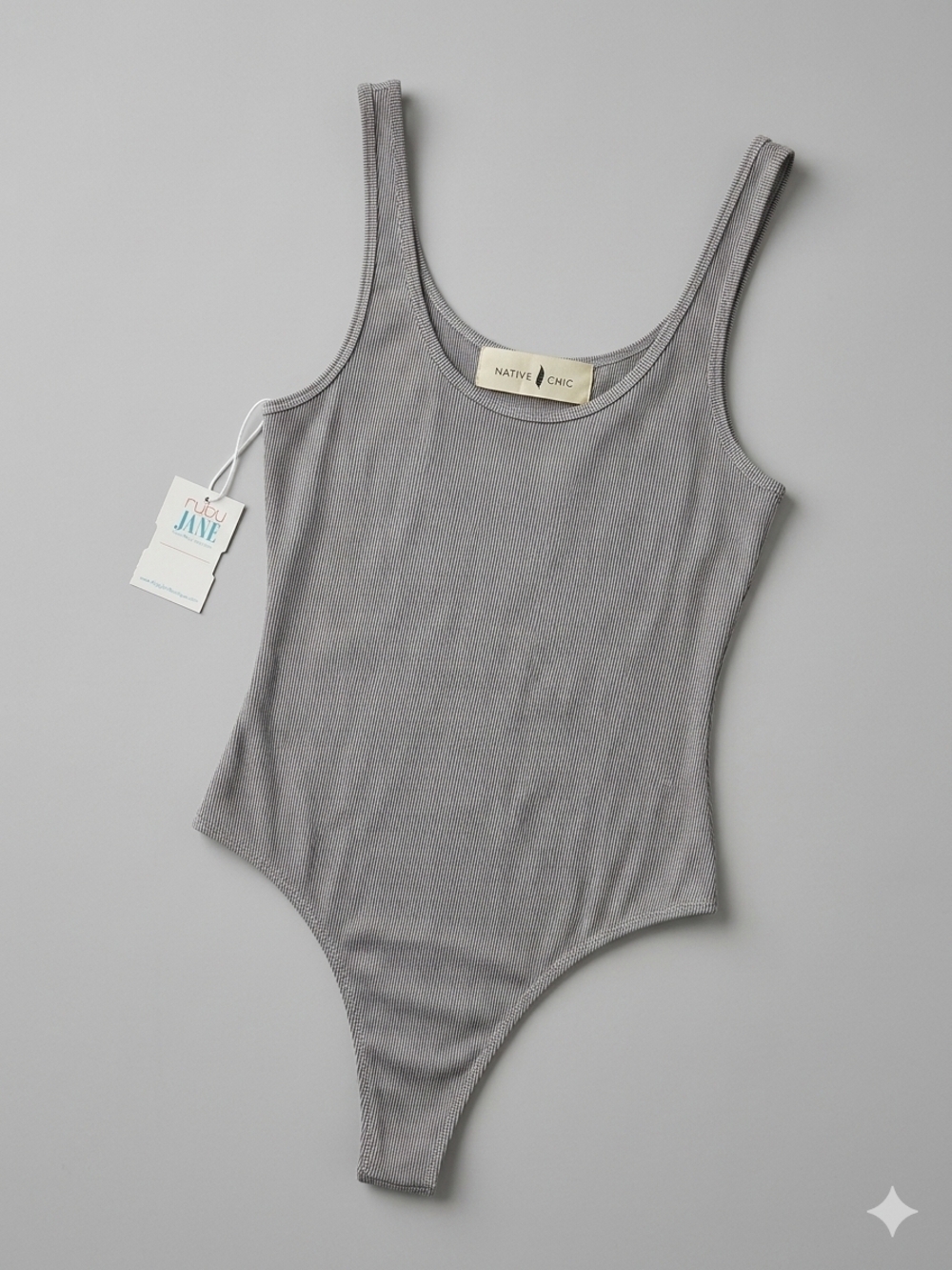 Native Gray Ribbed Scoop-Back Bodysuit